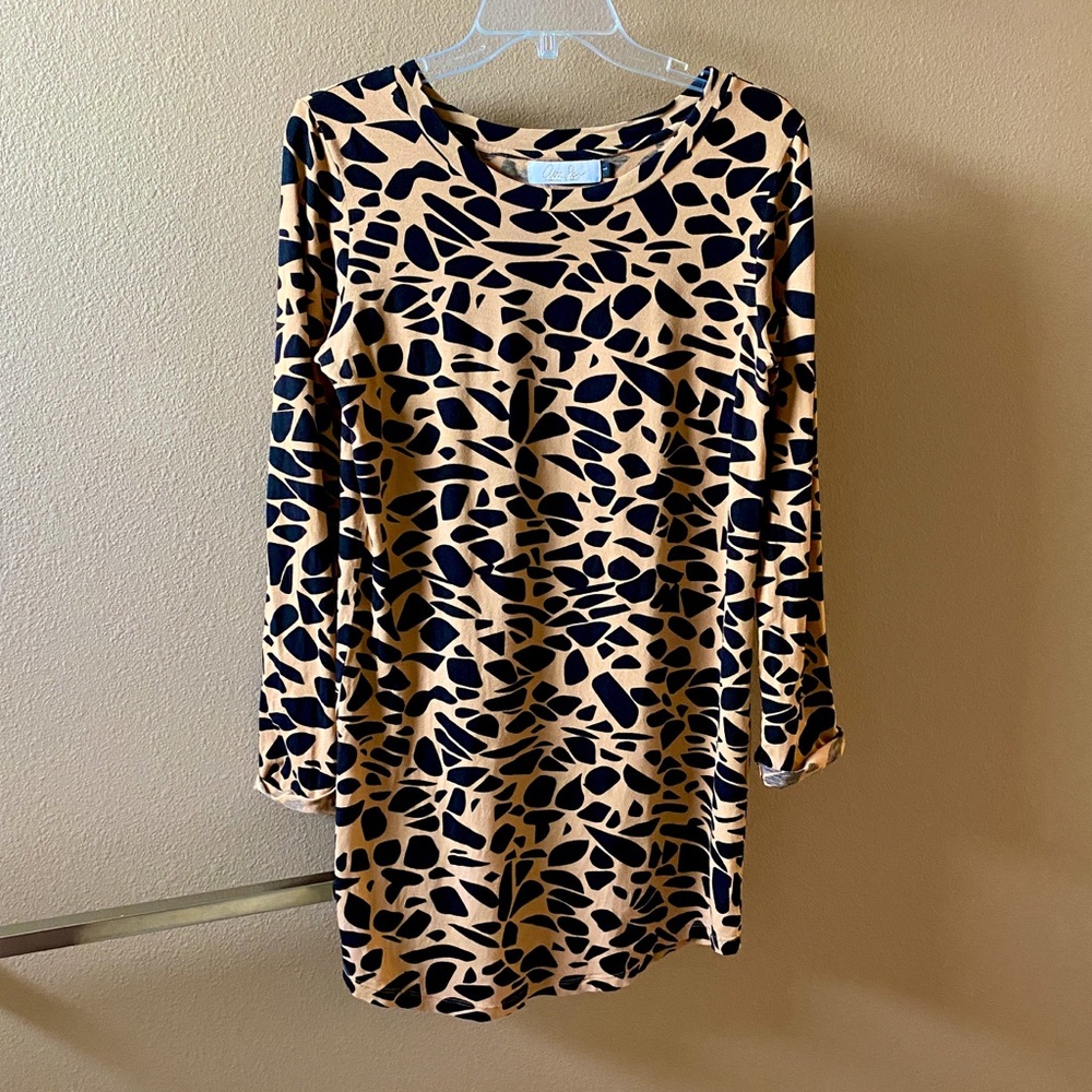 Ava Sky Long Sleeve Dress in Mocha Pieces